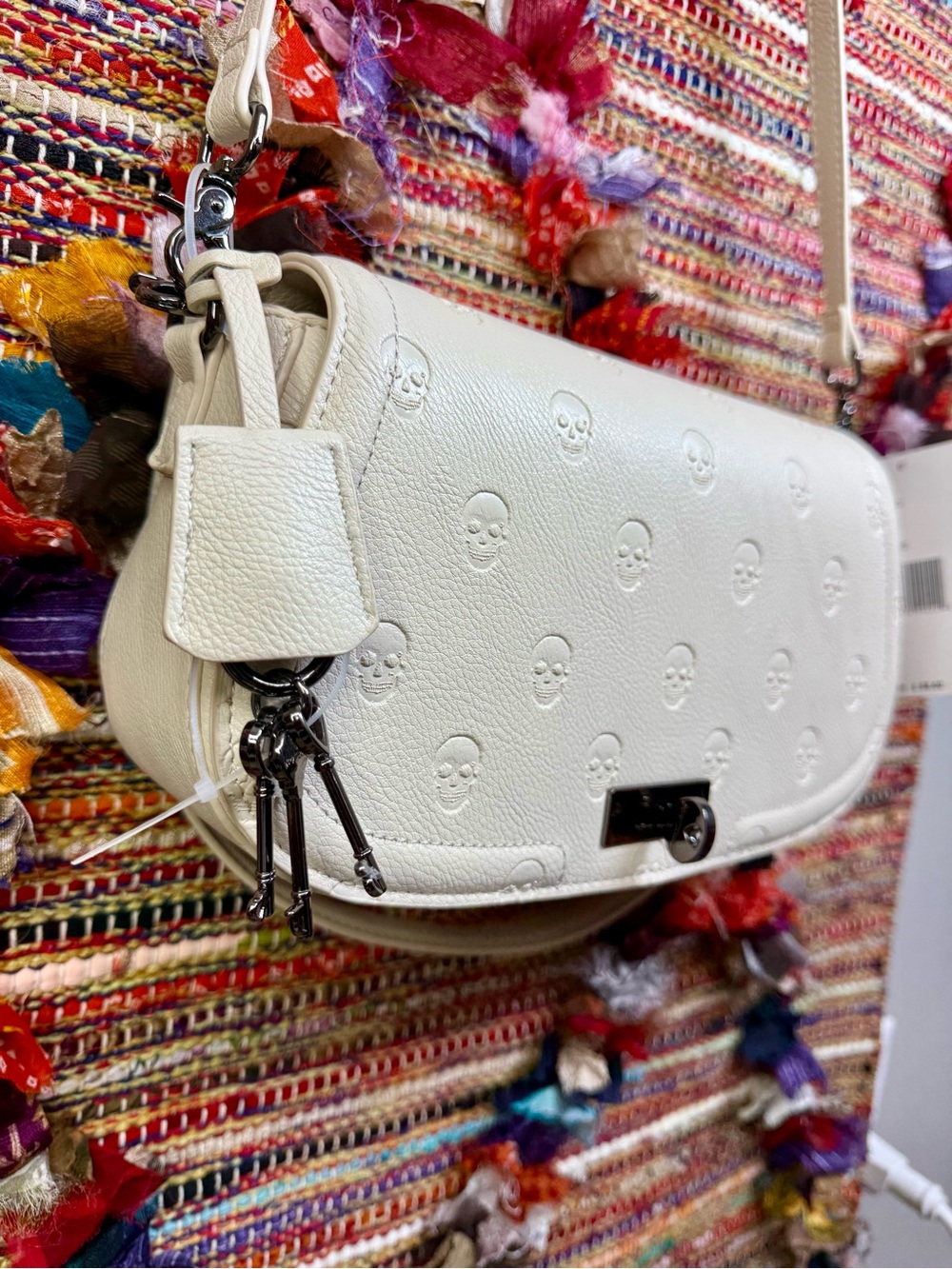 Betsey Johnson White Embossed Skull Shoulder Bag NWT